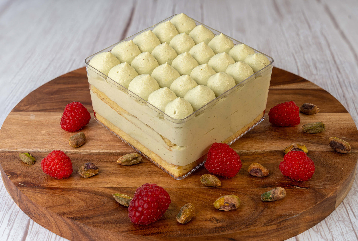 keto box cake - pistachio raspberry