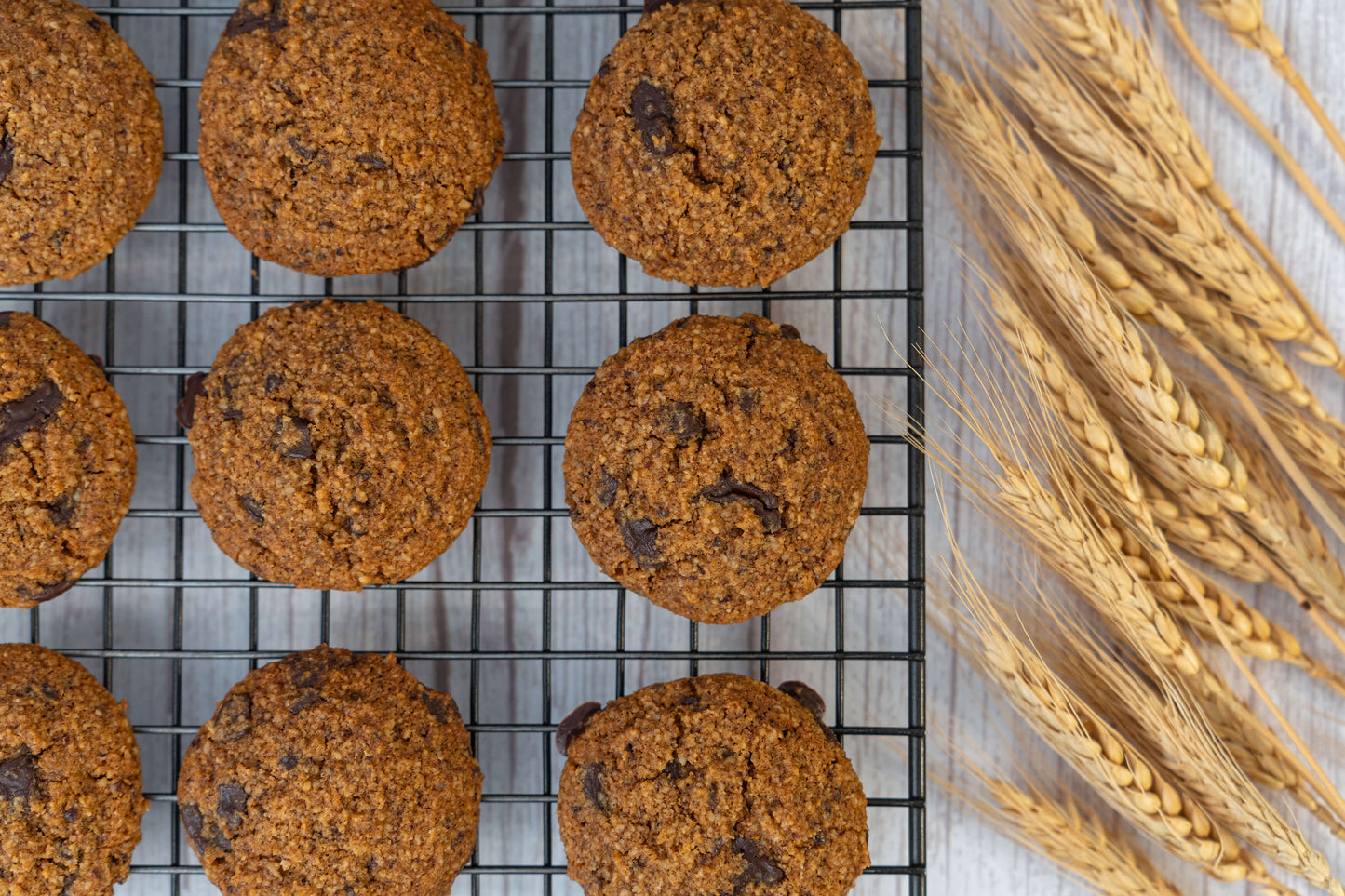 keto chocolate chip cookies on a baking rack