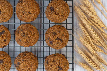 keto chocolate chip cookies on a baking rack