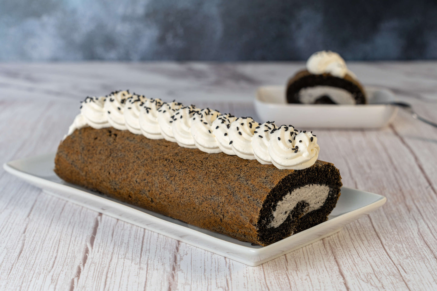 keto swiss roll - black sesame and cream